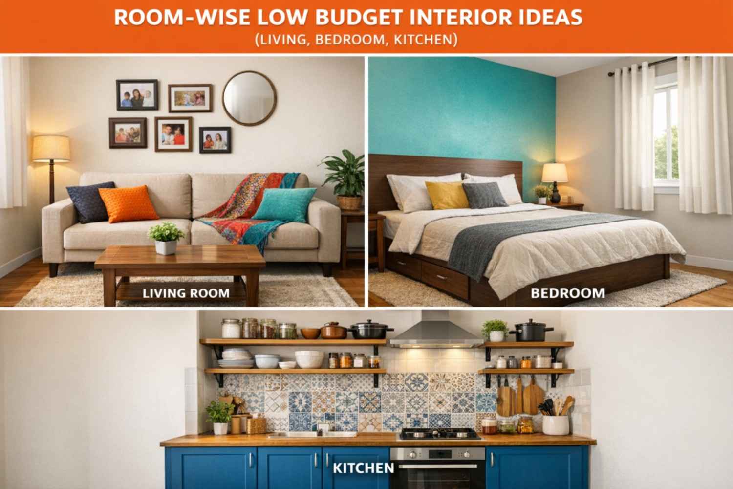 Room-wise low budget interior design ideas for living room, bedroom, kitchen - Stylfixx